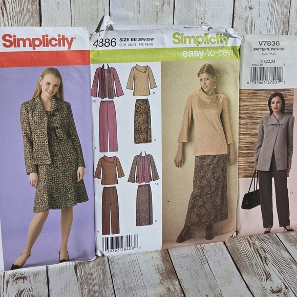 Simplicity Other - Lot 3 Plus Size Sewing Patterns 20W–28W Uncut Simplicity 4014 V7836 2003–06